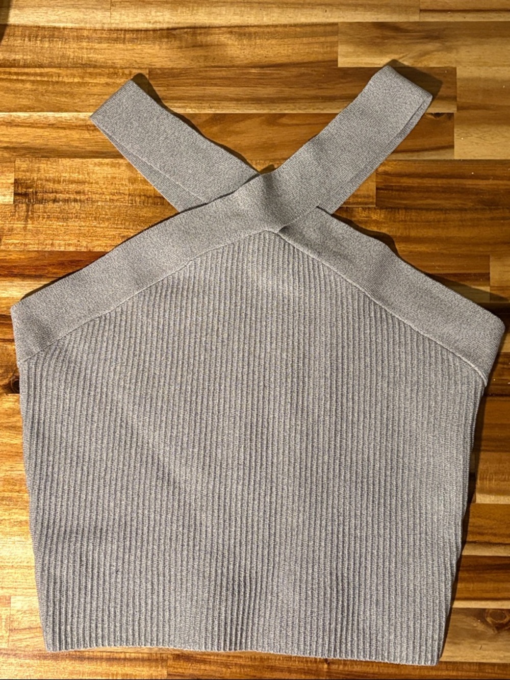 Womens Ribbed Crossback Crop Top - Light Gray